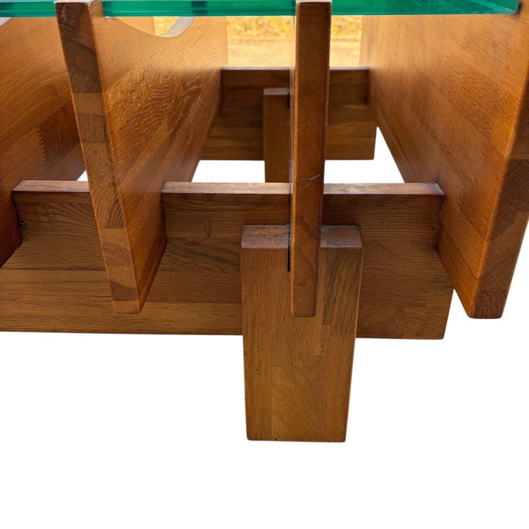 【超希少】オーク無垢材 ガラス センターテーブル ポストモダン