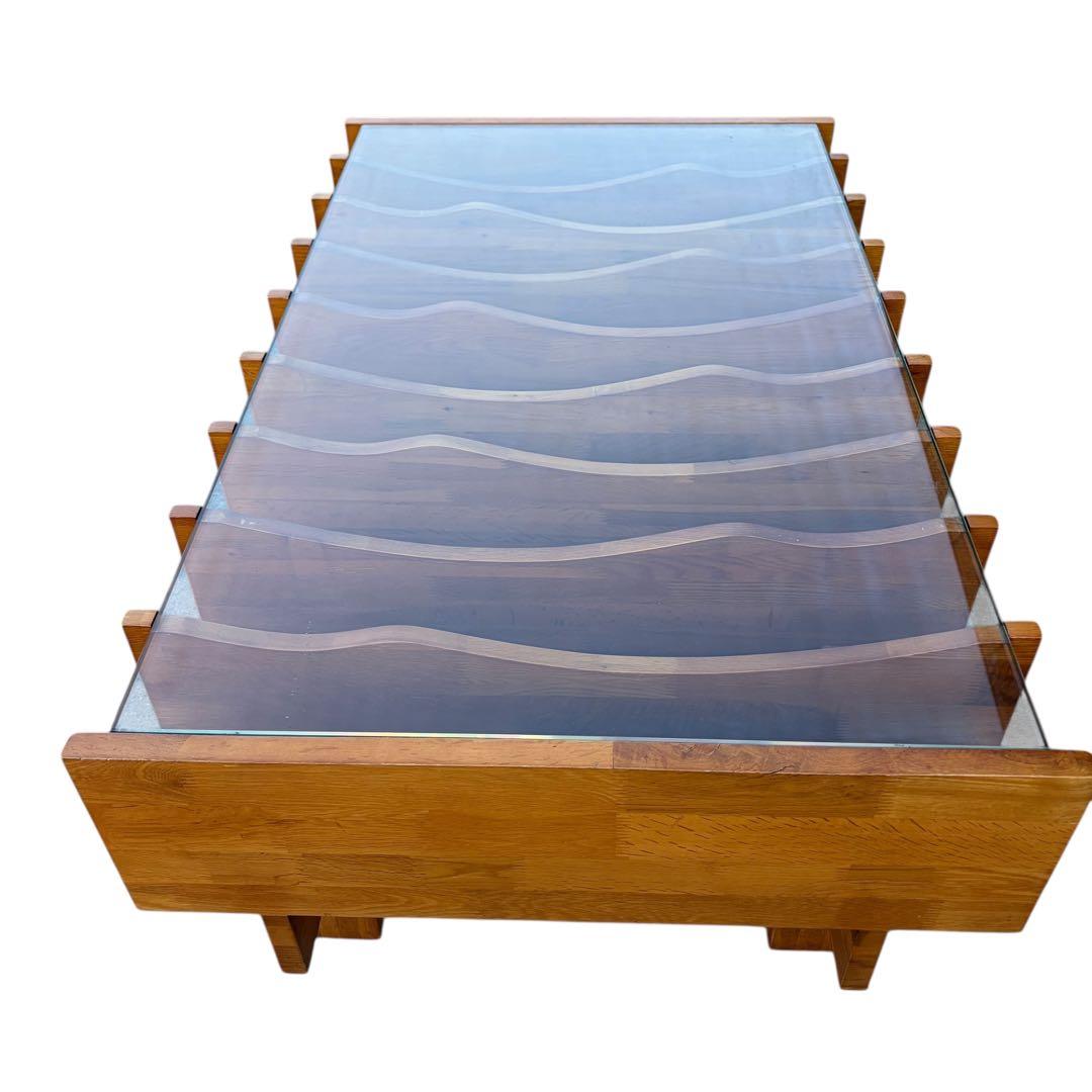 【超希少】オーク無垢材 ガラス センターテーブル ポストモダン