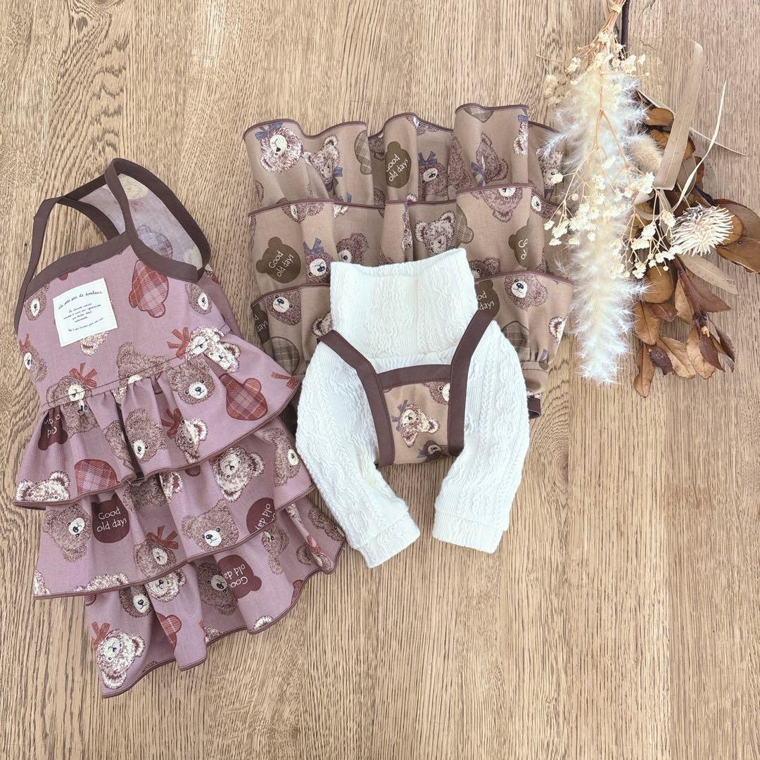 ハンドメイド　くまちゃん３段ティアードワンピース　くまさん