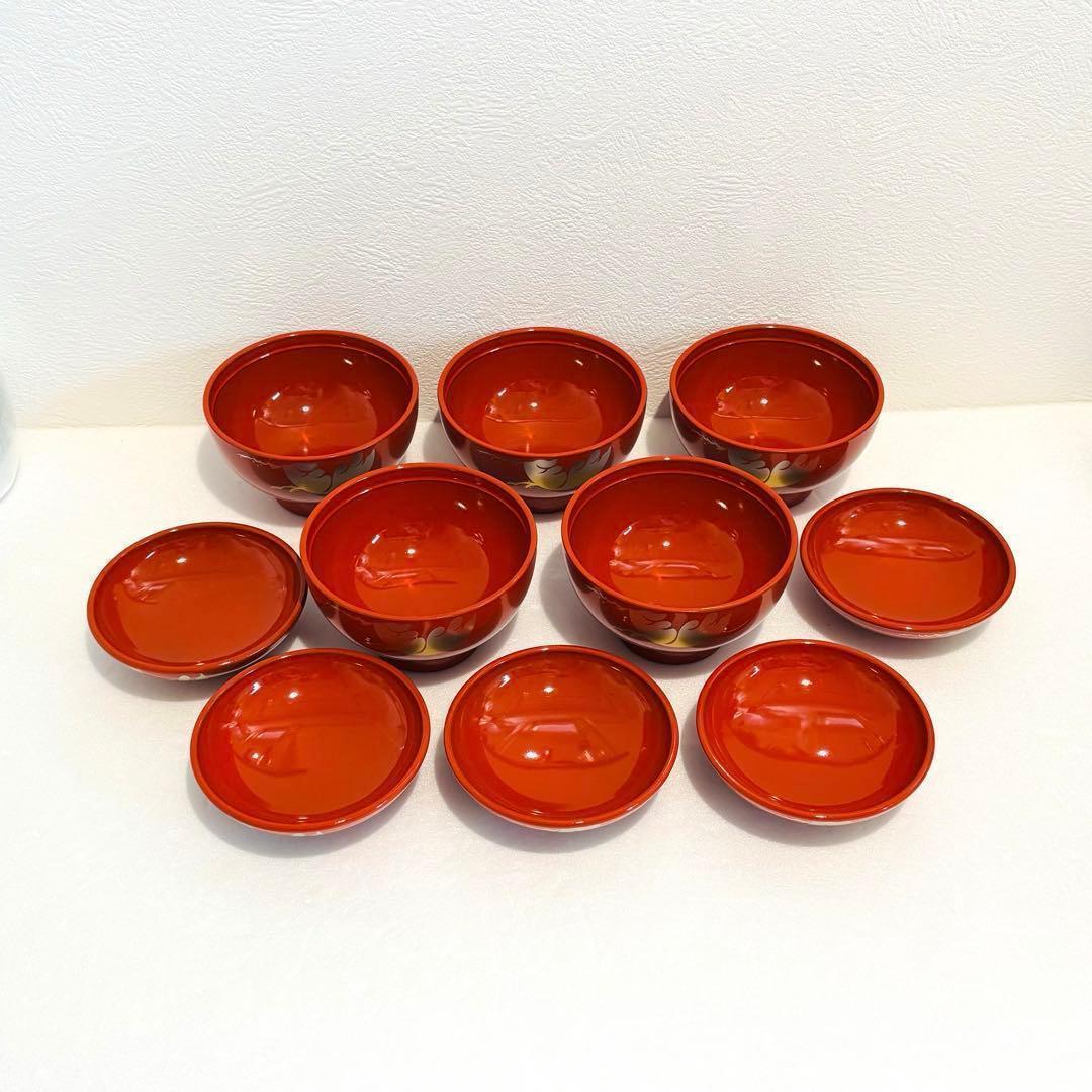 ⭐️ 朱塗 瑞鳥蒔絵 蓋付き椀揃 5客 美品 ⭐️