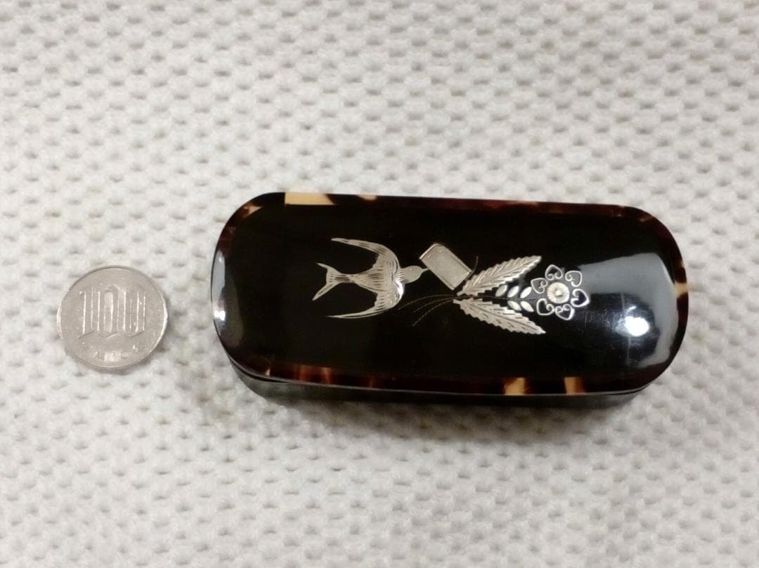 鼈甲アンティーク小物入れ鳩手紙