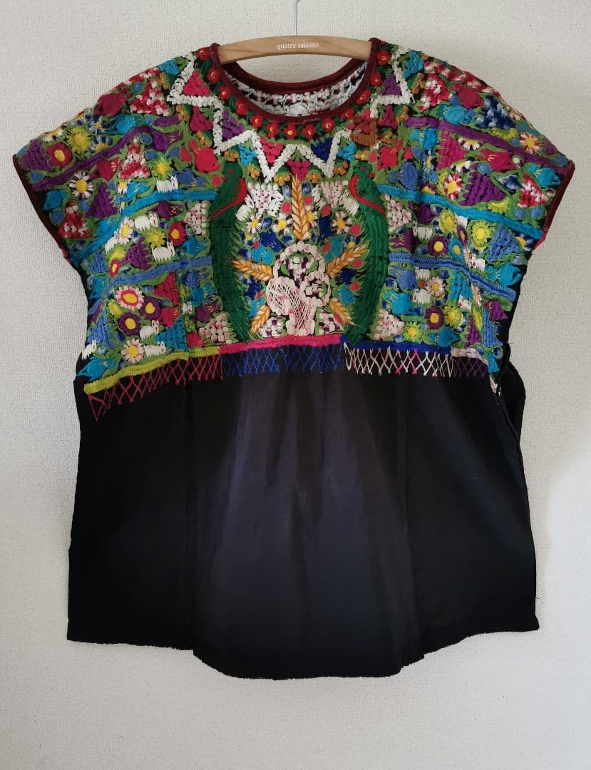 アンティークフランス購入 中米民族衣装 美しい手刺繍スモック 自然動植物モチーフ