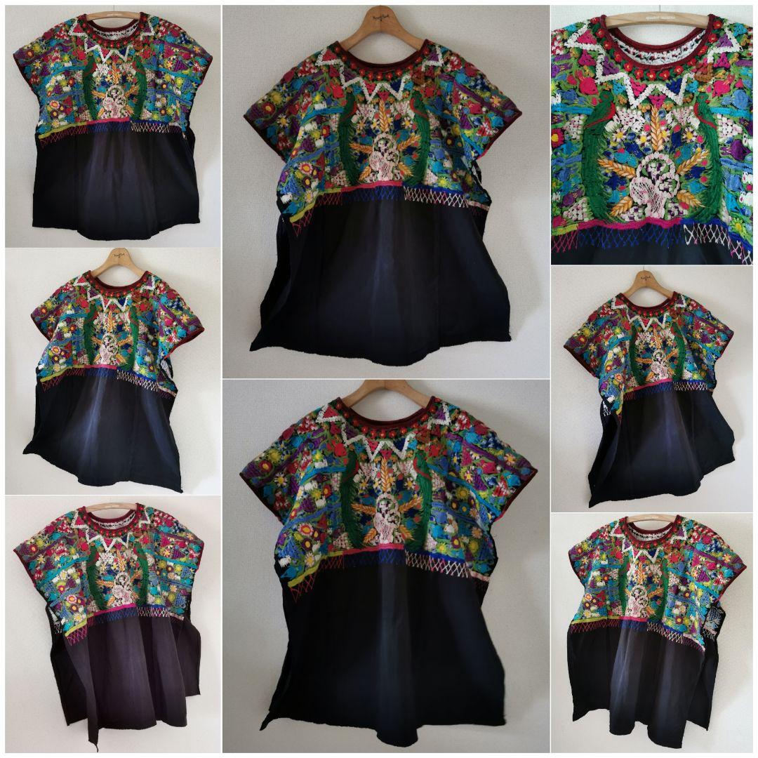 アンティークフランス購入 中米民族衣装 美しい手刺繍スモック 自然動植物モチーフ