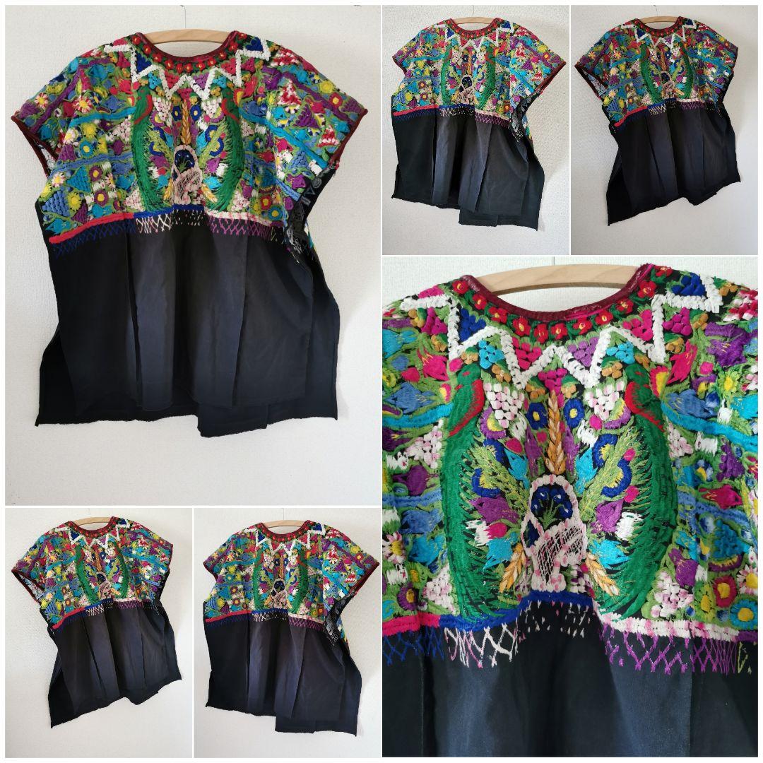 アンティークフランス購入 中米民族衣装 美しい手刺繍スモック 自然動植物モチーフ