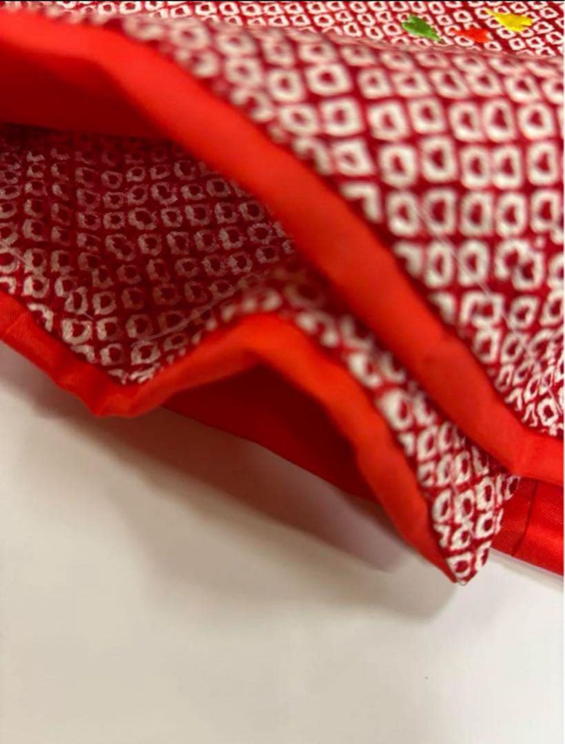 七五三　7歳女の子　正絹　豪華絞り　刺繍　高級本仕立　2点セット　熨斗目　桜