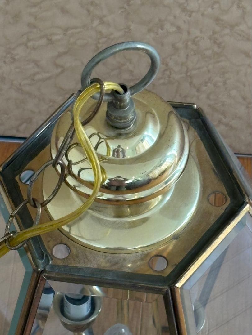 フランスアンティーク 3灯 ヘキサゴン ペンダントランプ 吊り下げ式