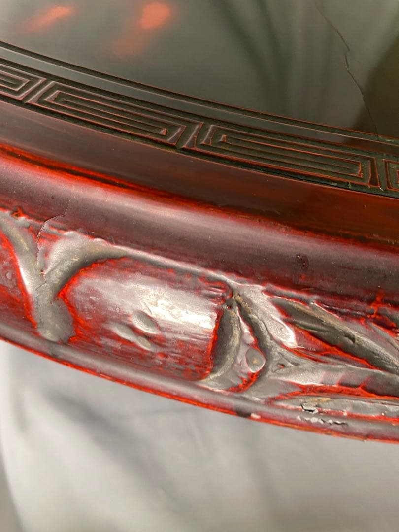 2428❣️ 丸テーブル　ちゃぶ台　中国座卓　　彫り　アンティーク　昭和レトロ