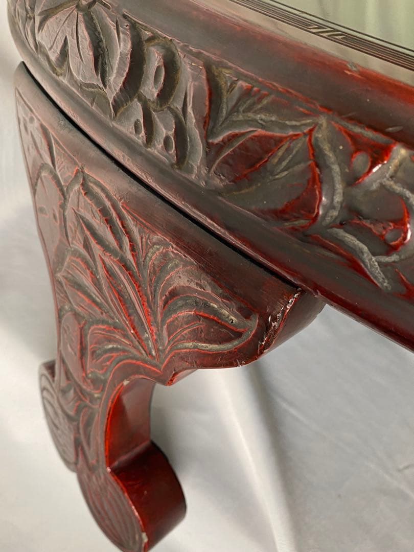 2428❣️ 丸テーブル　ちゃぶ台　中国座卓　　彫り　アンティーク　昭和レトロ