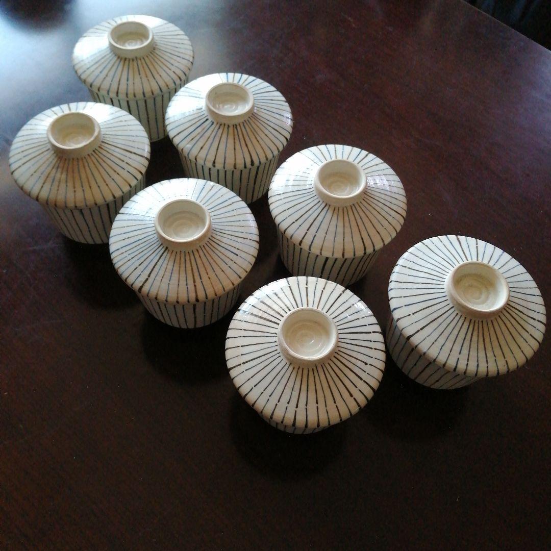 京焼　むぎわら手蓋付碗　7客　10cm　大正～昭和初期