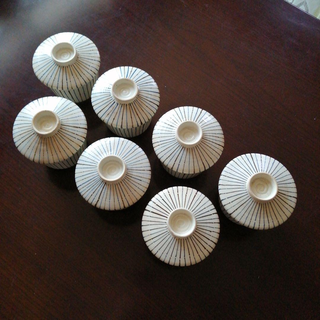 京焼　むぎわら手蓋付碗　7客　10cm　大正～昭和初期