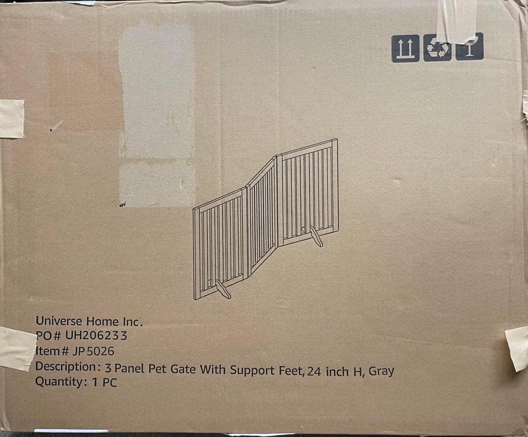 unipaws ペットゲート 置くだけ簡単 木製 折りたたみ式 伸縮可能　グレー