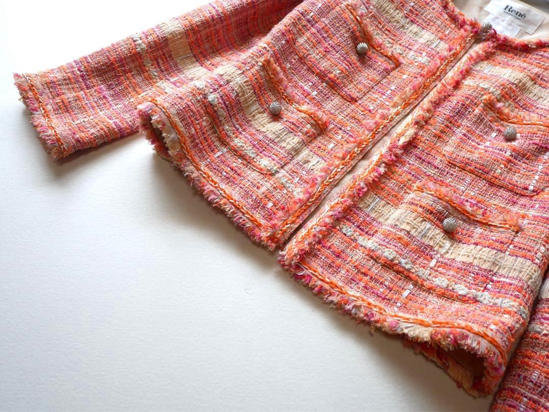 Reneルネ ツイード ノーカラージャケット