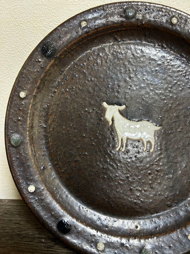 naonao0113様やちむん　古我知焼　ヒージャー　ヤギさんとドット柄