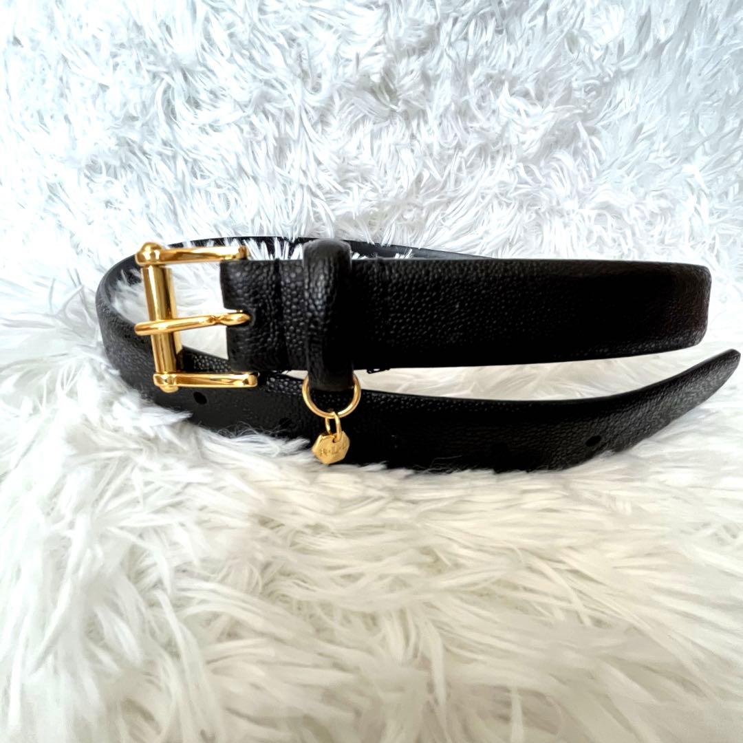 Lauren Ralph Lauren レザー ベルト　ロゴチャーム　xs 黒