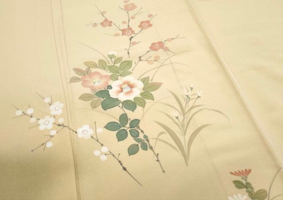 専用　4点フルセット　正絹訪問着　袋帯　帯揚げ　帯締め　手描き