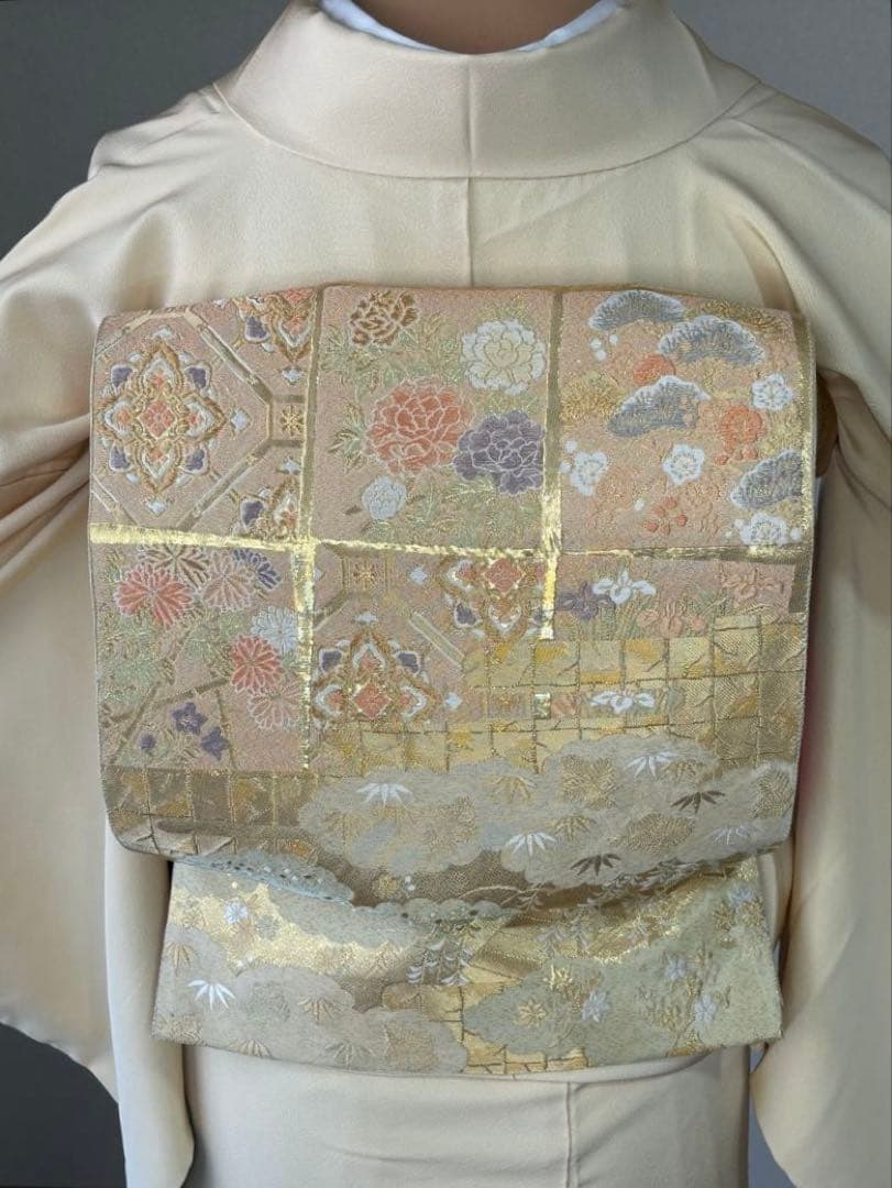 専用　4点フルセット　正絹訪問着　袋帯　帯揚げ　帯締め　手描き