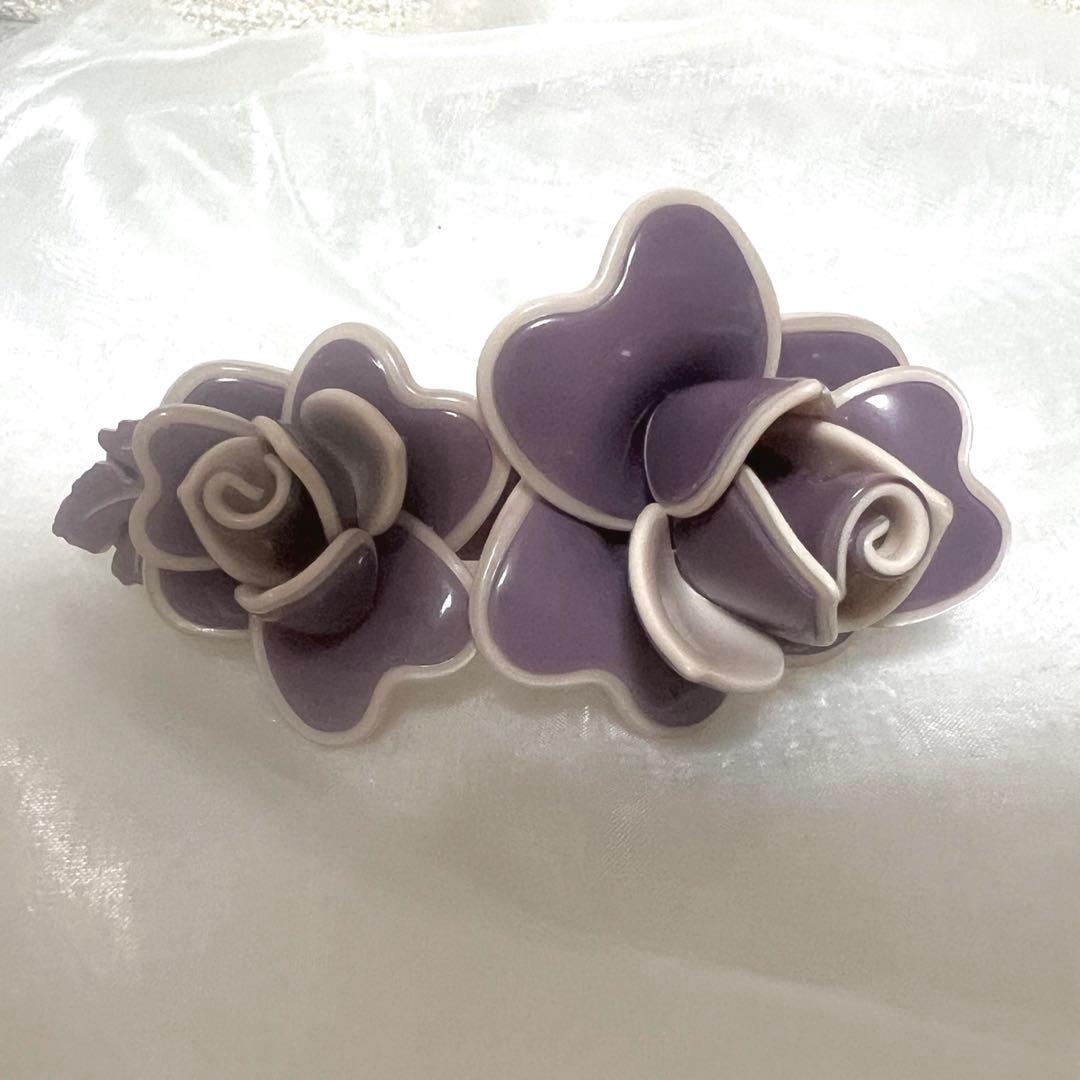 【新品箱入り】アレクサンドル ドゥ パリ 薔薇 ローズ バレッタ パープル 紫