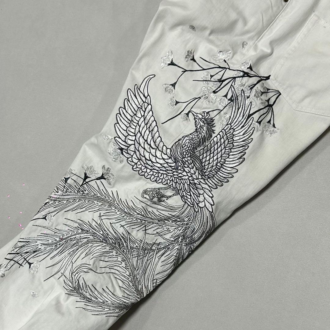 00s 絡繰魂 W40 鳳凰 龍 和柄 刺繍 デニム バギーパンツ 極太