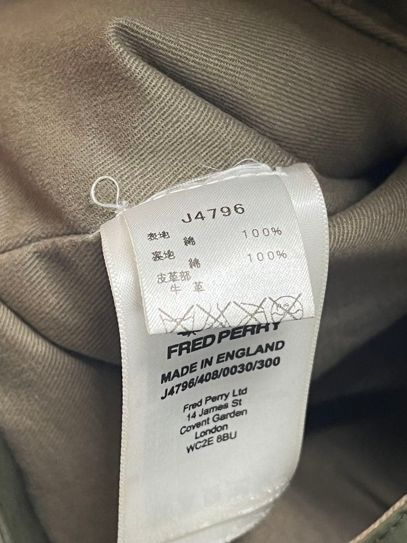 希少　英国製フレッドペリー　モッズコート　カーキ　　ワックス　背中ワッペン　刺繍