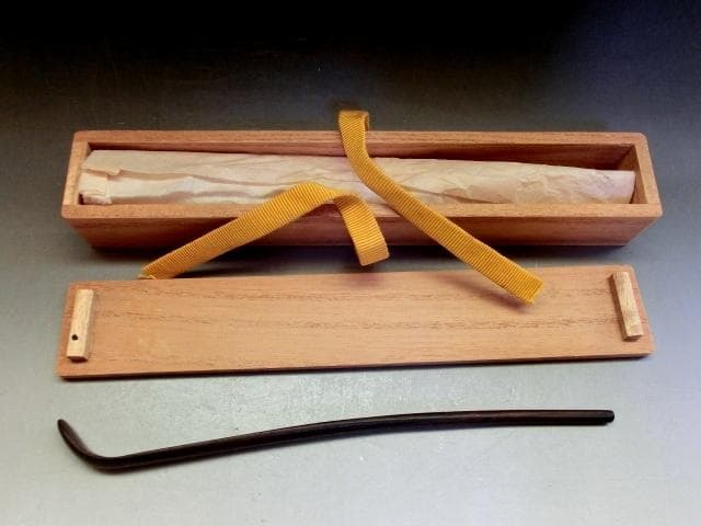 茶杓■黒檀茶しゃく 直腰 丸撓め 唐木 お茶道具 古美術 時代物 骨董品■