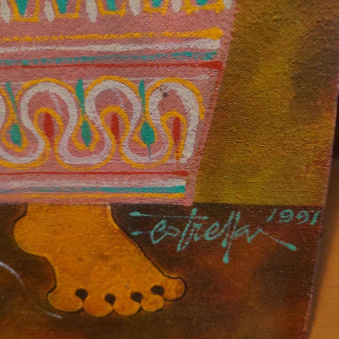 【１９９１年】漁師と魚の手描き絵画　油絵