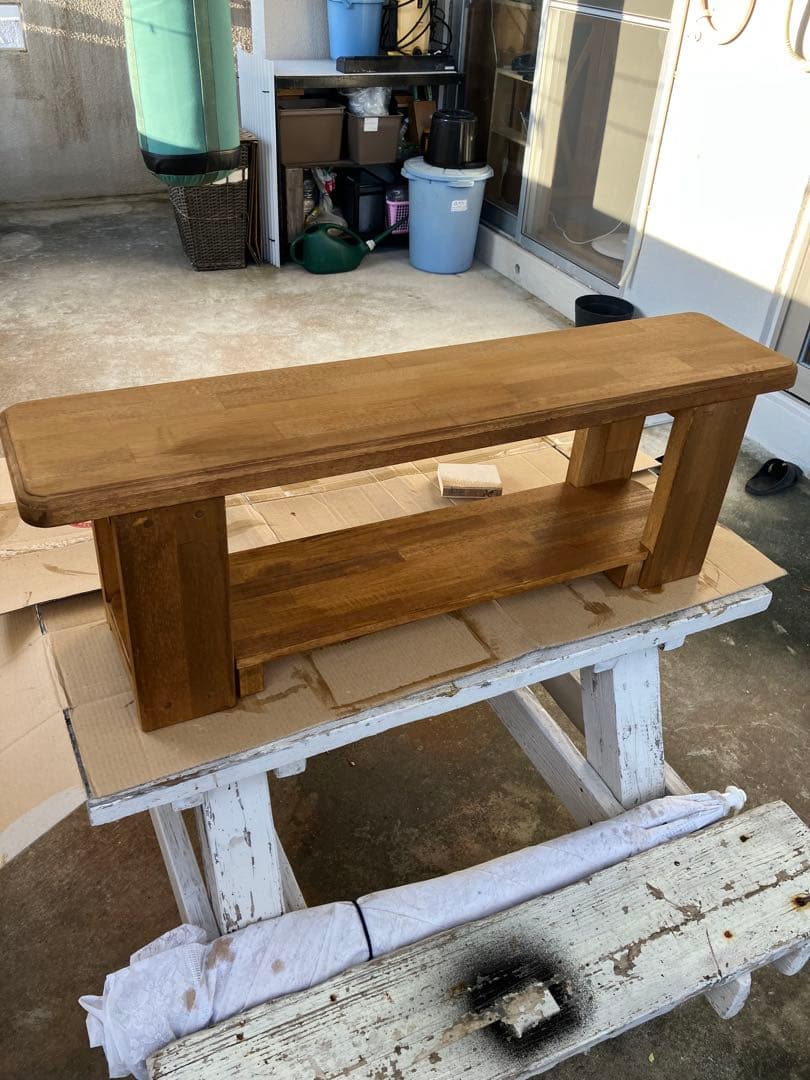 大幅値下げ！隠し棚有り　ハンドメイド　二人掛け木製椅子　飾り棚　集成材使用