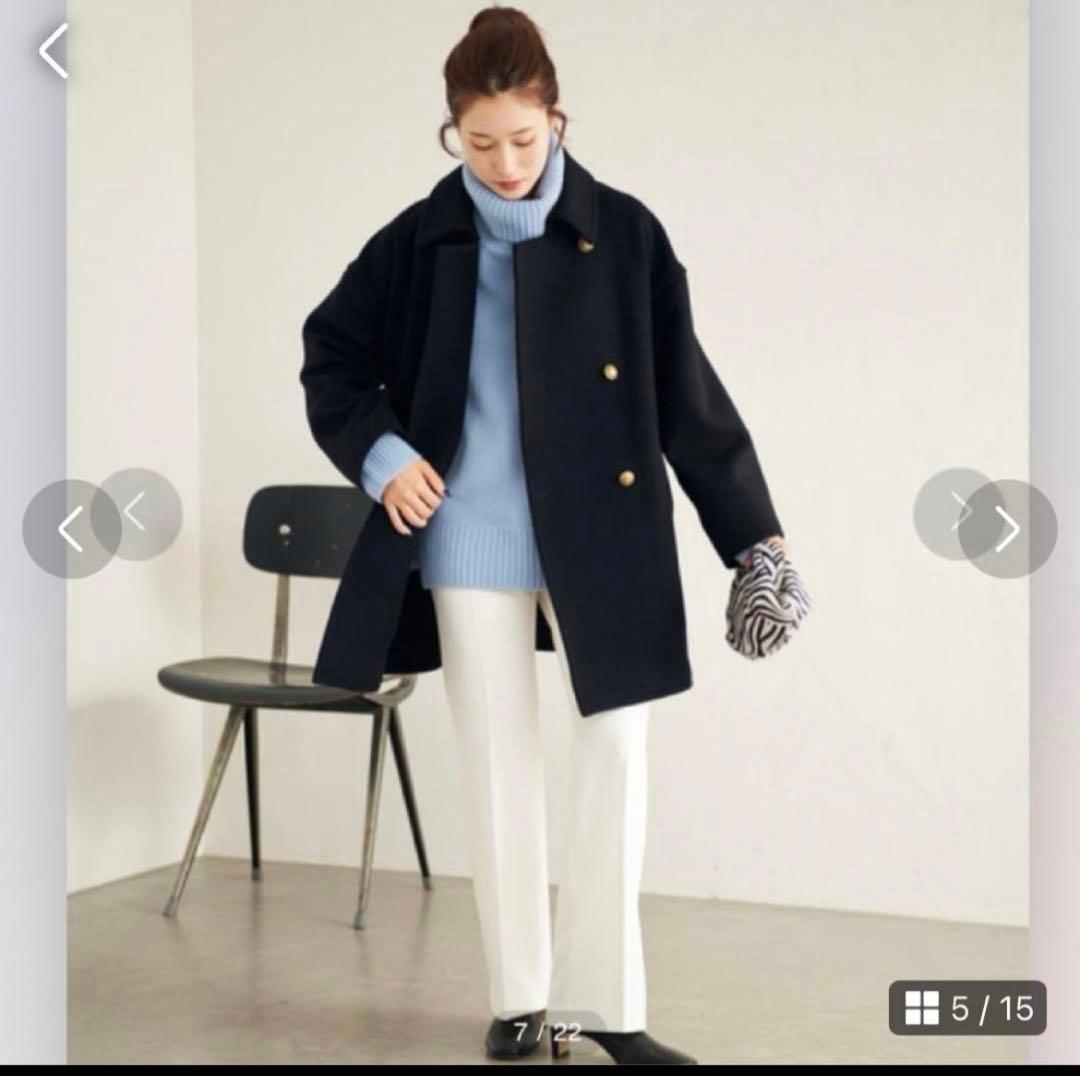 フレームワーク　黒 ダブルブレスト ウールコート