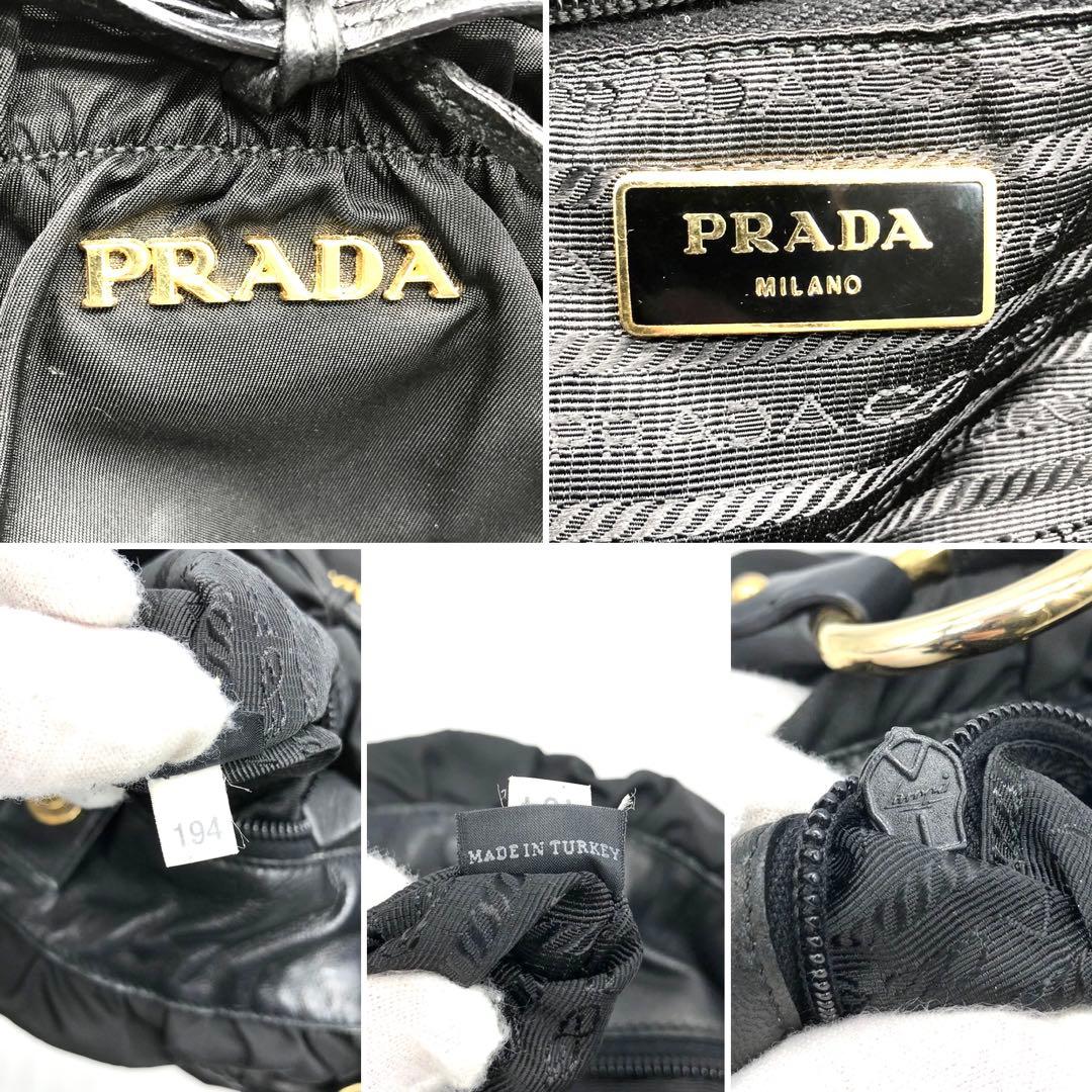 ✨美品✨プラダ ワンショルダーバッグ ロゴ金具 ハンドル編み込み ナイロン 黒
