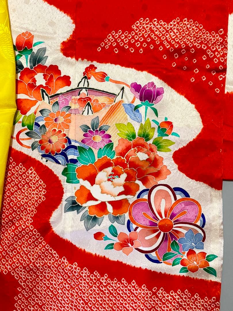 七五三　7歳　正絹　絞り　着物　フルセット　赤