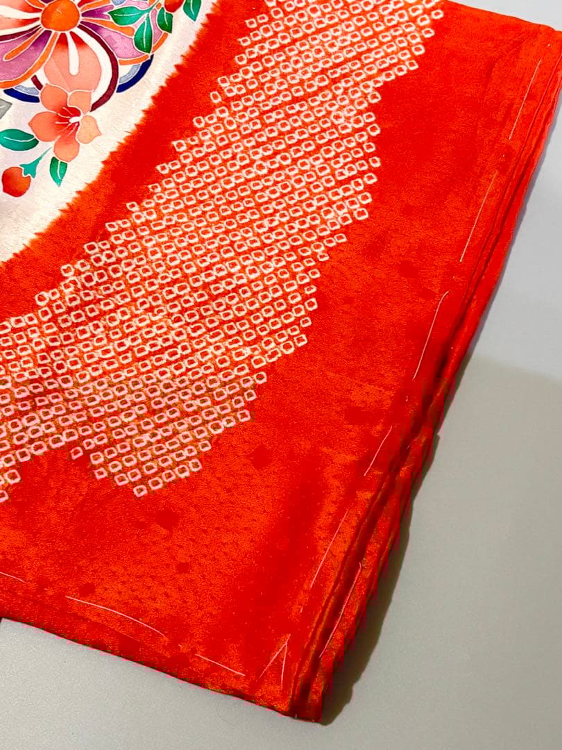 七五三　7歳　正絹　絞り　着物　フルセット　赤