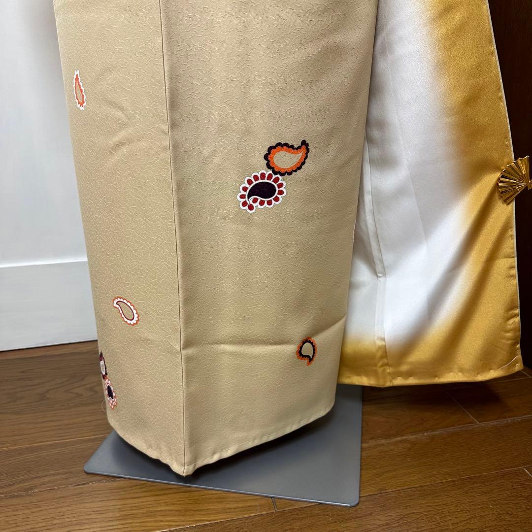 こ*ら様 希少サイズ　小紋　袷　正絹　黄粉色ペイズリー柄　身丈172裄71.5ト