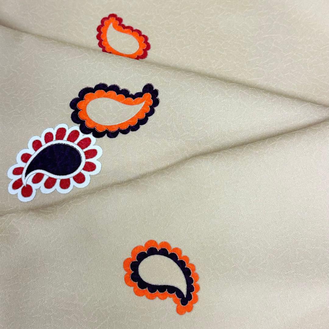 こ*ら様 希少サイズ　小紋　袷　正絹　黄粉色ペイズリー柄　身丈172裄71.5ト