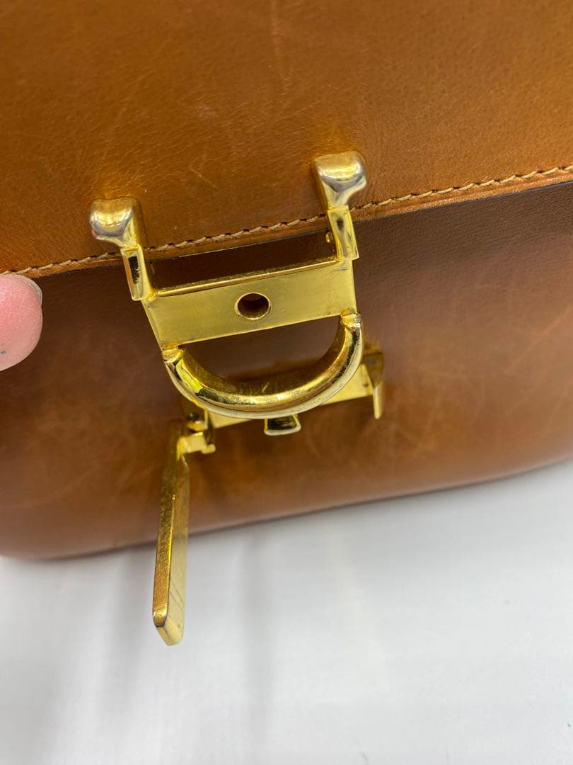 希少　オールドセリーヌ　ブラウン　キャメル　レザー　斜めがけ　ゴールド金具