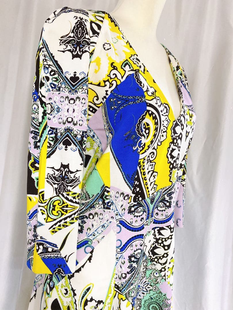 美品 ETRO エトロ 大きいサイズ 総柄 ペイズリー 膝下ワンピース