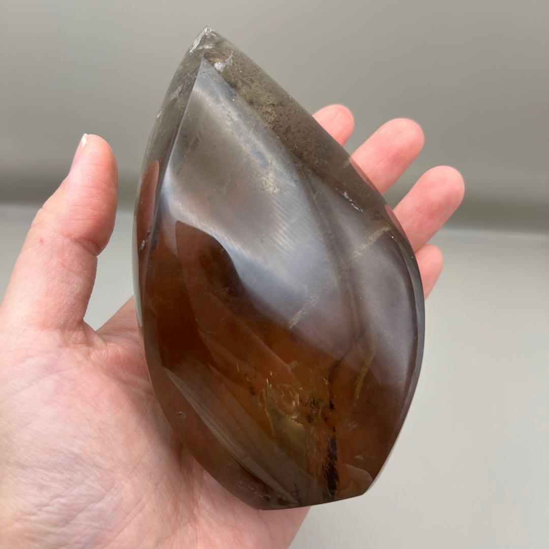 （smoky10）高品質フレイムシェイプ火焔ガーデンインスモーキークォーツ虹入り