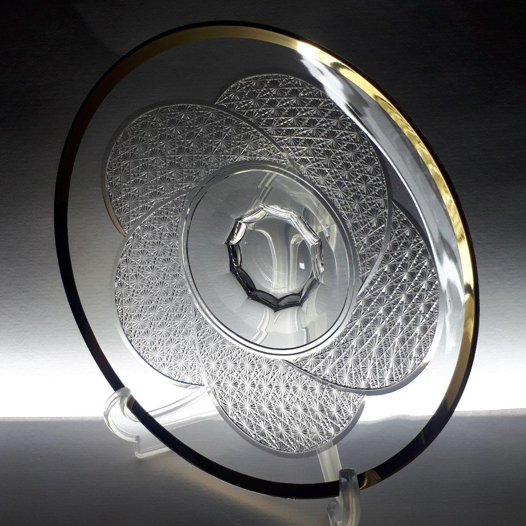 江戸切子　カガミクリスタル　 金縁 クリスタル　　最高級　大皿　【 美品 】