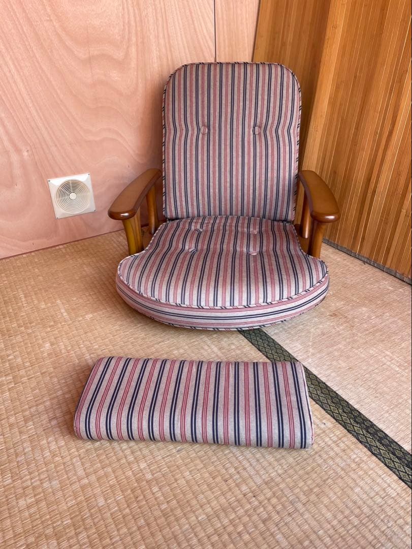 美品　中居木工　ストライプデザイン　木製座椅子