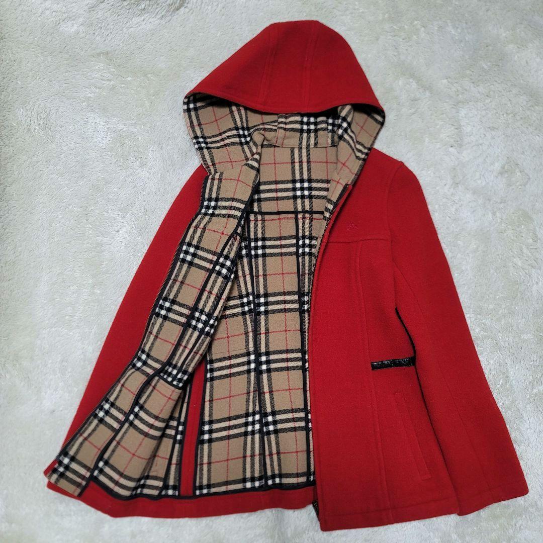 バーバリーブルーレーベル　フーデットコート ノバチェック　ホース刺繍　レザー