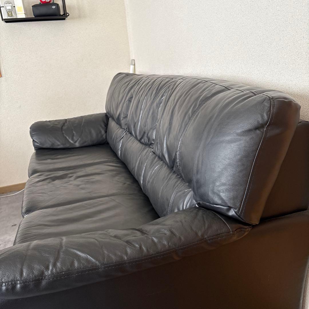 ブラックレザー 2人掛けソファ