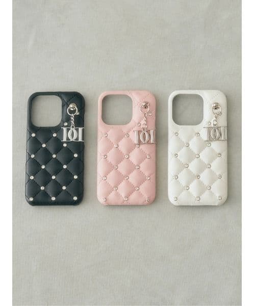 Darich キルティングビジューDDチャームiPhoneケース　15Pro　白