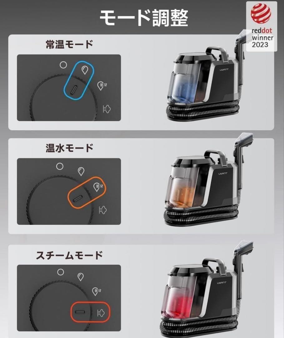 uwant 100℃蒸気噴射リンサークリーナー 18000Pa超強吸引力