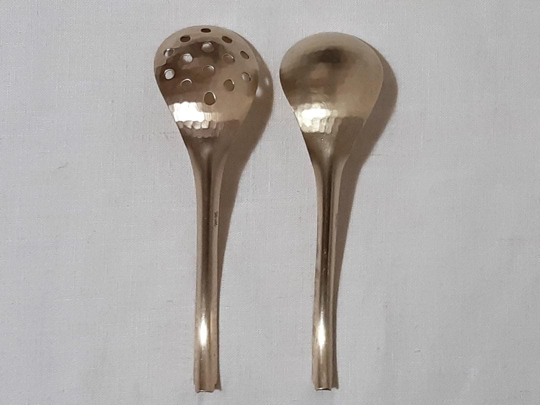 有次 真鍮 共柄チリレンゲ 穴あき 穴なし セット 京都有次 蓮華