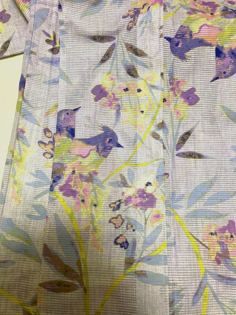専用　みすゞうた　綿絽　浴衣　ライラックカラー　黄金の小鳥　着物風にも