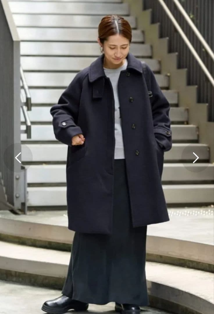 【美品】FRAMeWORK ラムウールMIXシャルムバルカラーコート ネイビー