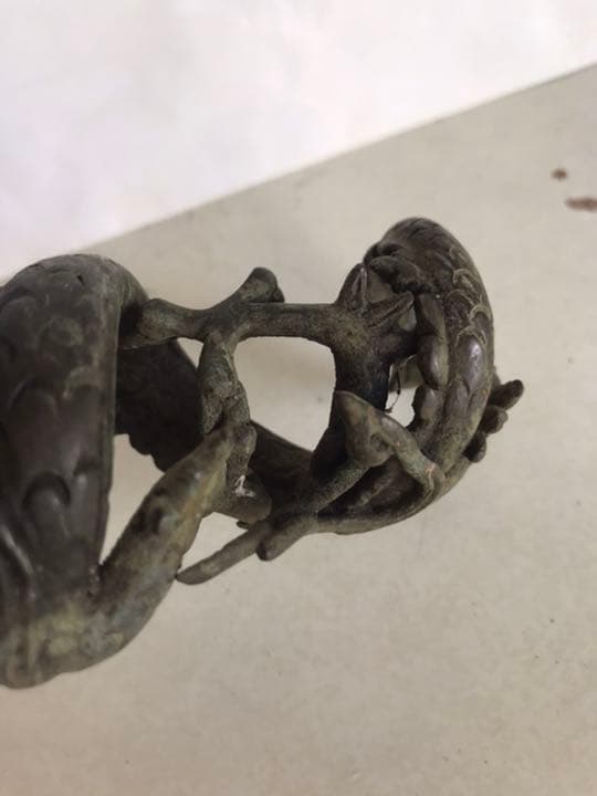 明治時期古銅金工龍置物，長13.5cm，重300克