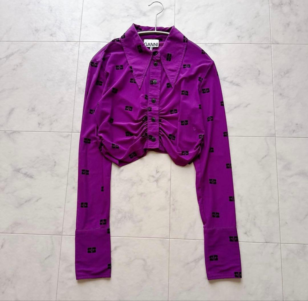 【美品】GANNI ローシュシャツ メッシュクロップドシャツ