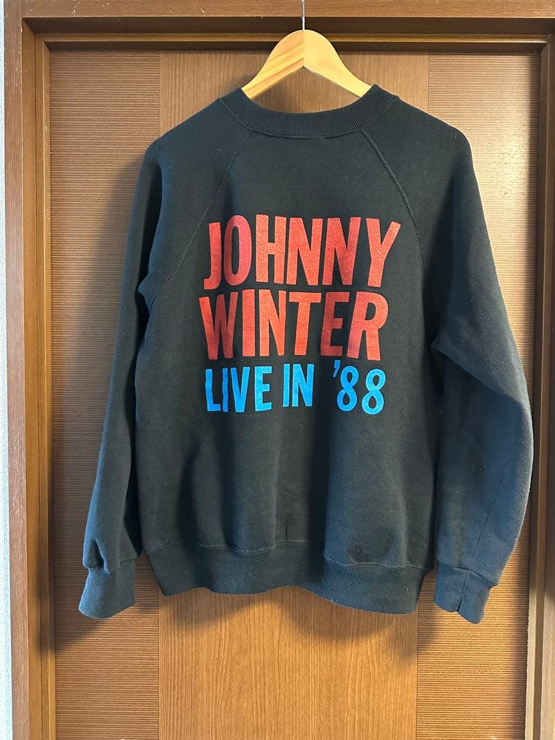 80sビンテージUSA製　ジョニーウィンタースエット　バンドスエット　XL 黒