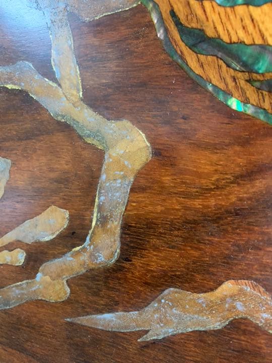 W128xH99 特大 在銘　虎　縁起物　額　壁掛け　木彫り　螺鈿　飾り　骨董