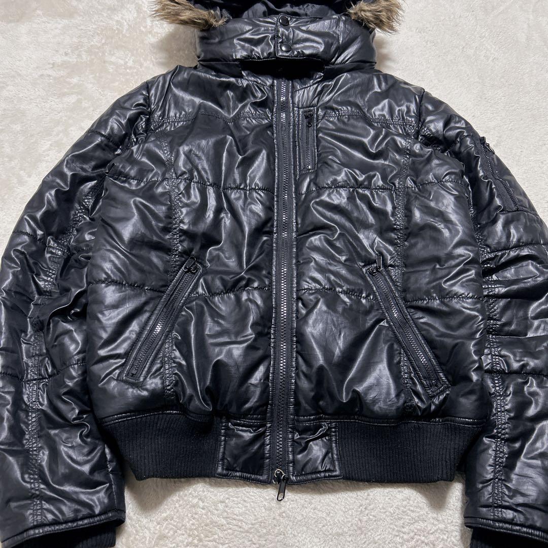激シブ! 00s y2k 3way ファー パフジャケット 短丈 L 平成