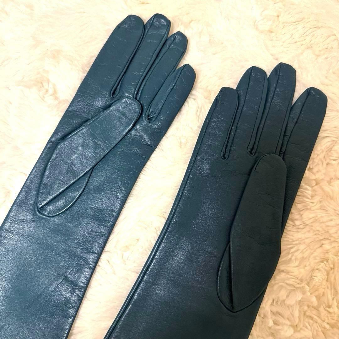 GUCCI グッチ タグ付き新品 ロングレザー手袋 青グレー7 1/2